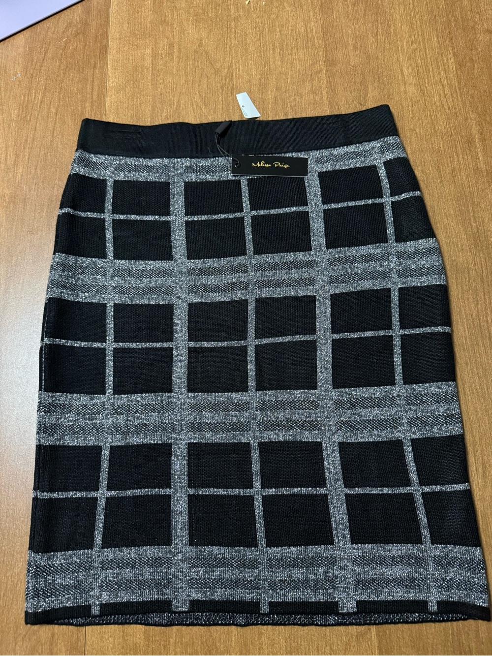 Melissa Paige Black & Gray Windowpane Knit Pencil Skirt